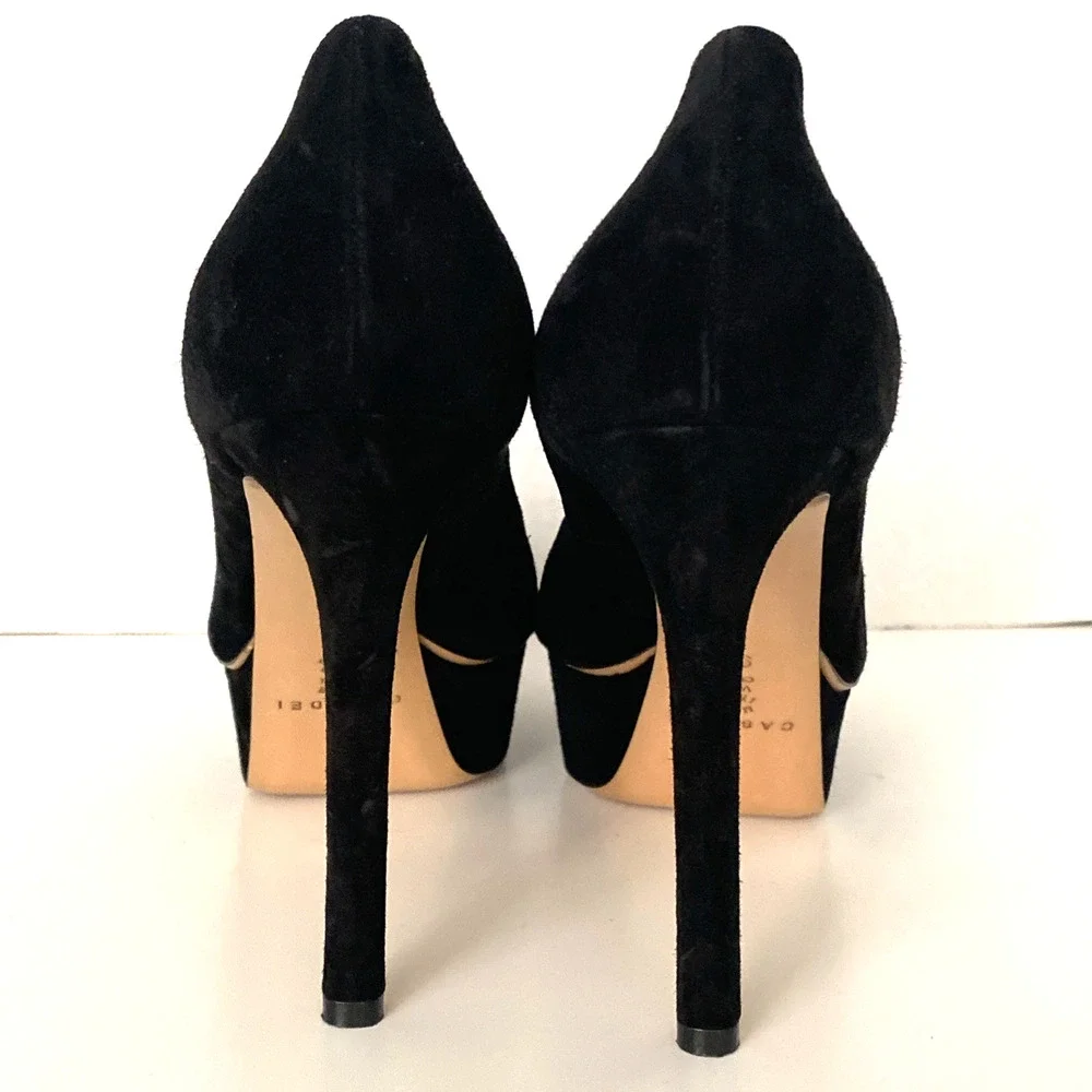 Casadei Flora Pump Black Suede Platform Almond Toe Slim Stiletto Heel 9.5 - Picture 6 of 11